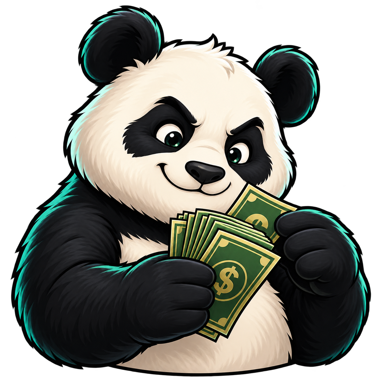 Panda counting banknotes